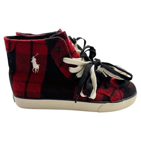 Polo Ralph Lauren Buffalo Plaid Flannel Hi Top Sneakers Pony Logo Mens 6.5 main image 4